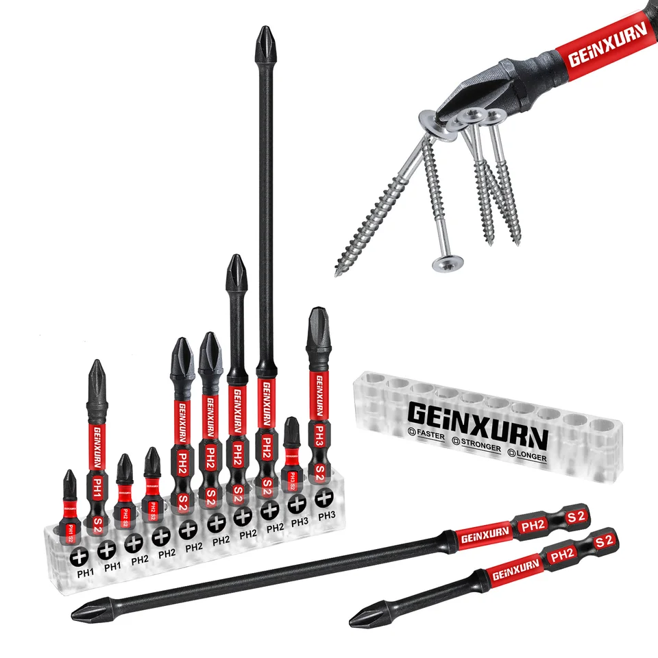 Geinxurn 10pc/11pc/21pc Impact Magnetic#1/#2/#3 Phillips Screwdriver Bit Set, zliatinová oceľová bit s úložným organizátorom
