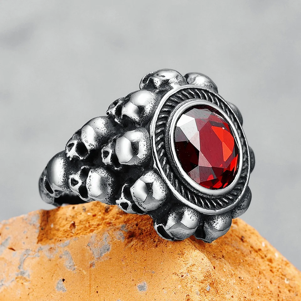 Gem Skeleton Men Rings 316L z nehrdzavejúcej ocele Gemstone lebka poklady rock Party pre jazdca pre motorkového jazdec pre mužský priateľ šperky najlepší darček