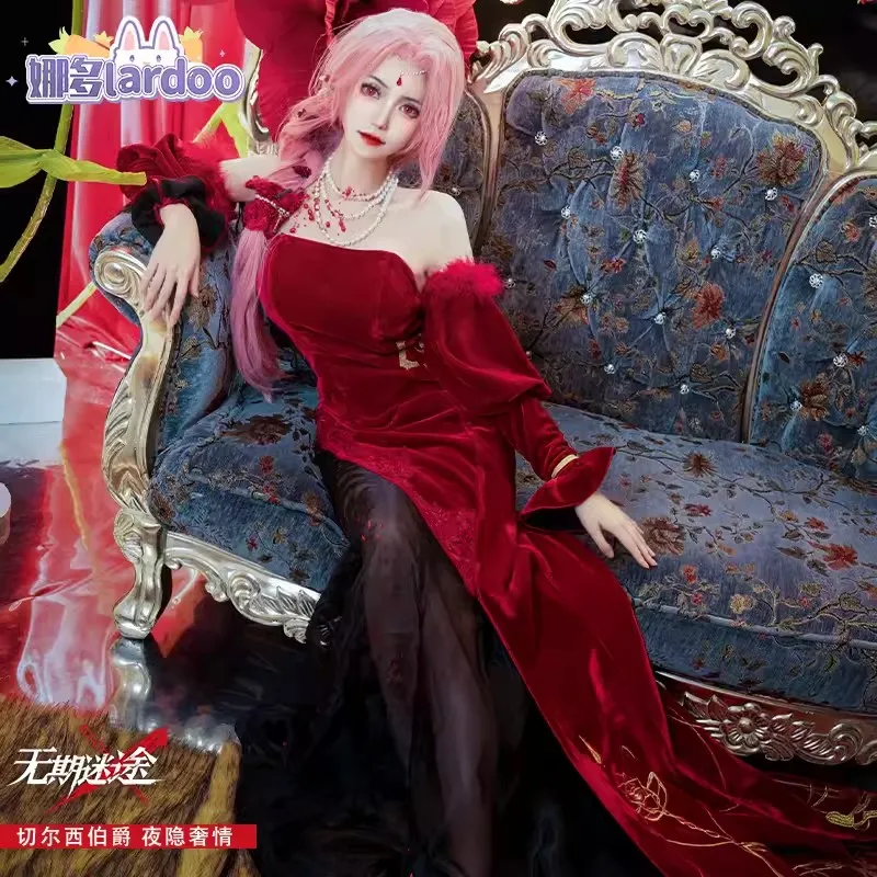 Geme Cesta k nikde Chelsea Cosplay kostým Chelsea Sexy nádherné burgundské rybolovné šaty Chelsea Halloween Uniforma