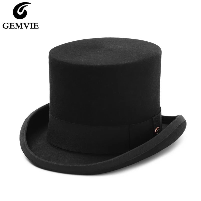 GEMVIE 5,4 palca 100% vlna Felt Top HAP pre mužov/žien valcový klobúk Topper Mad Hatter Party kostým Fedora kúzelník klobúk nový