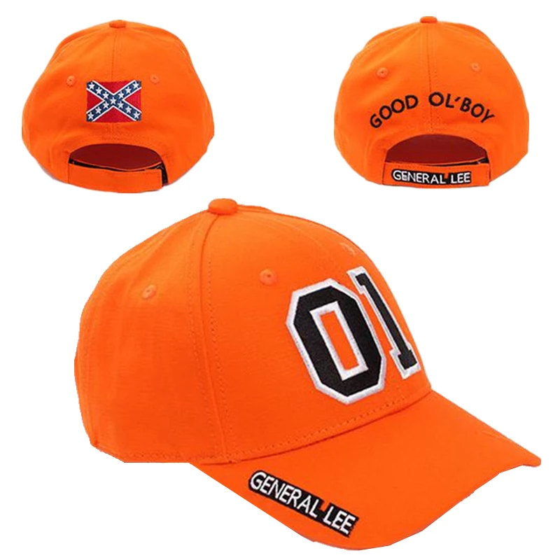 Generál Lee 01 Vyšívaný bavlnený klobúk oranžový dobrý ol 'Boy Dukes Baseball Cap nastaviteľný