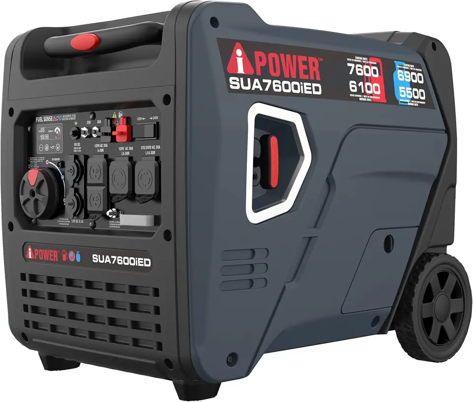 Generátor prenosného invertora, 7600 W Dual Fuel Electric Electric READE READE, CO Senzor kompatibilný s EPA a Carb, s teleskopickou rukoväťou