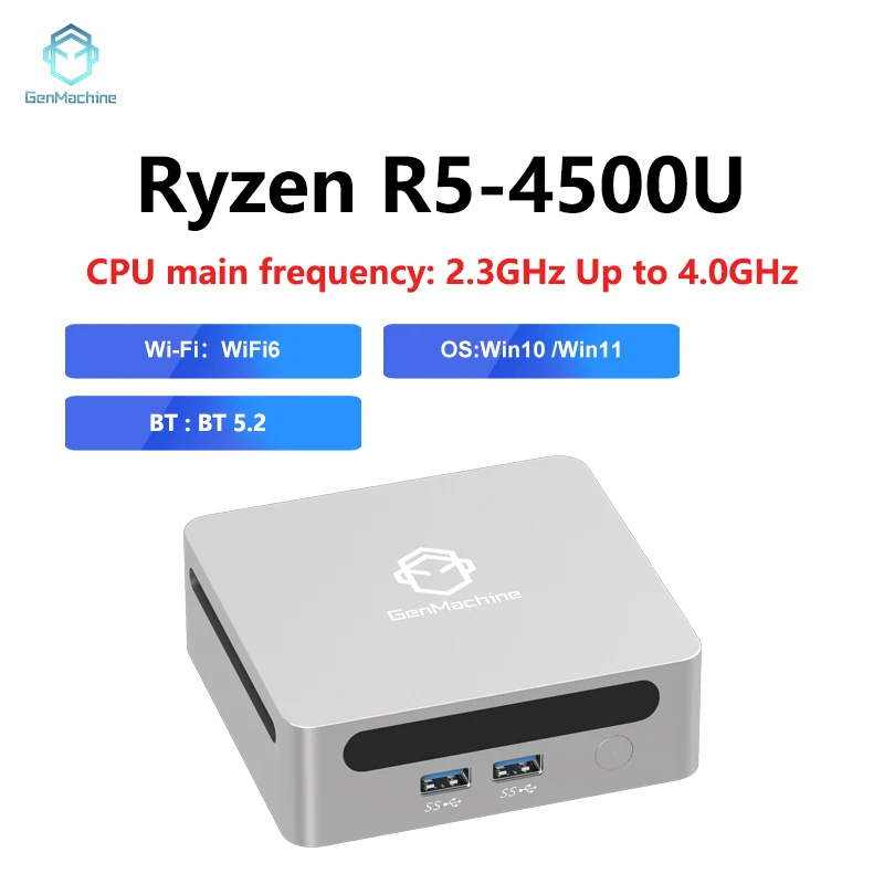 Genmachine AMD Ryzen5 4500U Nový mini PC AMD GPU Windows 11 DDR4 8 GB RAM + 256 GB SSD WiFi6 BT5.2