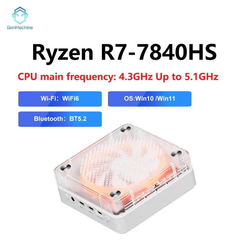 Genmachine Mini PC 7840HS 780M R9 6900HX 680M Gaming Desktop Combulo s WiFi 6/Bluetooth 5.2/OCUILINK/HDMI/USB 4 Gamer PC