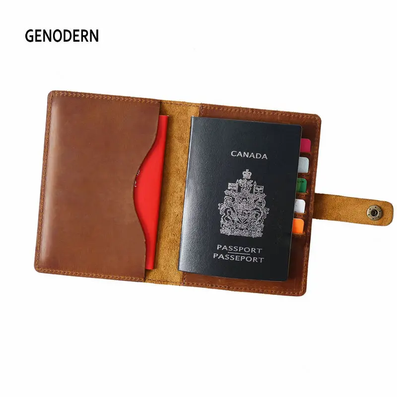 Genodern Crazy Horse Skin Retro Passport pokrýva originálne kožené pasové tašky Vintage jednoduché držiak pasov cestovné peňaženky