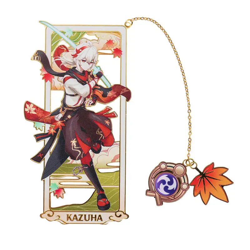 Genshin Impact Kazuha Metal Book Marks Anime Game Darčeky Študentský deň Pamätné mosadzné záložky Anime School Supplies