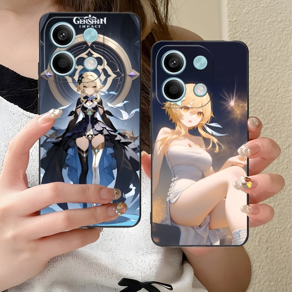 Genshin Impact Lumine mobilný telefón puzdro pre Xiaomi Redmi Note 13 12 11 10 9 8 7 6 SA Pro Lite plus 5G čierny telefónny kryt s obalom