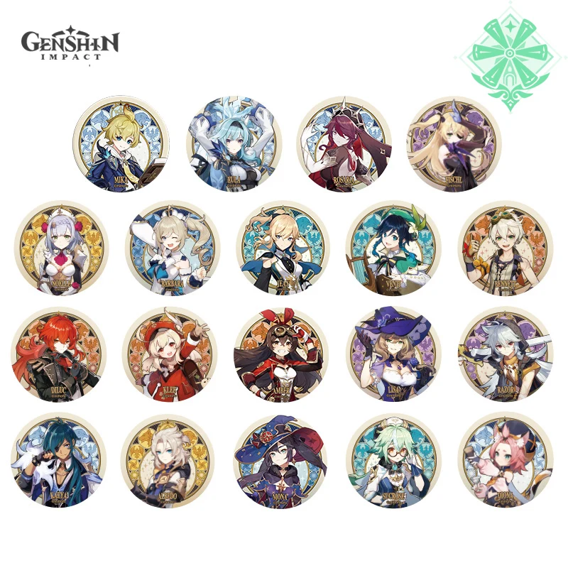 Genshin Impact Mondstadt Téma Series Postava znaky Venti Klee Eula Mona Barbara Fischl Amber Bennett Tinplate Badge Cosplay