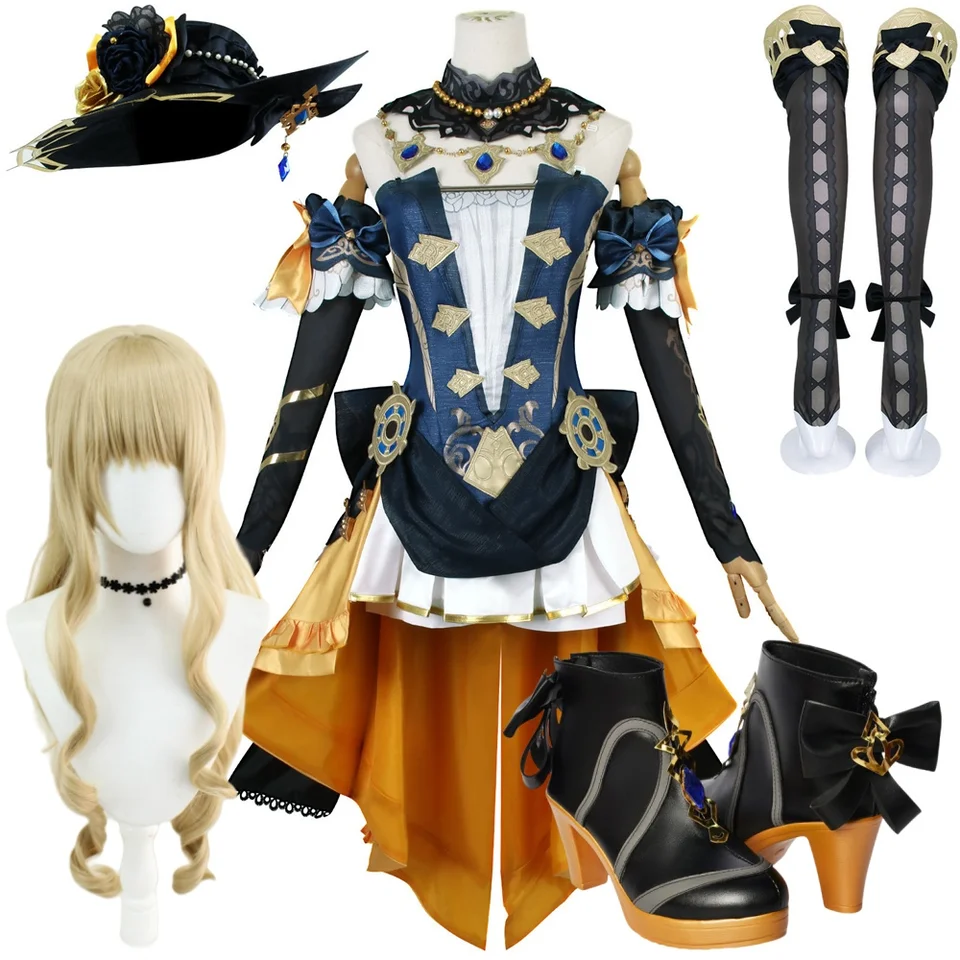 Genshin Impact Navia Cosplay kostýmy parochne set