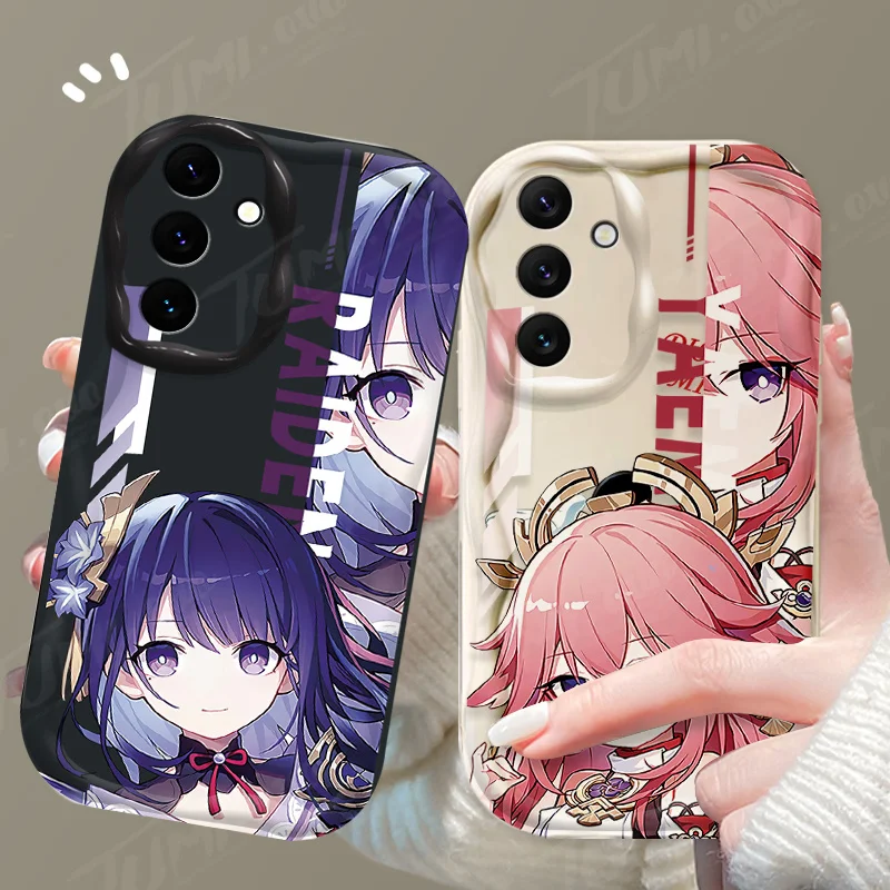 Genshin Impact Raiden Shogun Wave Pase pre Samsung Galaxy A54 A34 A14 A24 A13 A23 A33 A53 A73 A15 A05 A05S Silikónový kryt