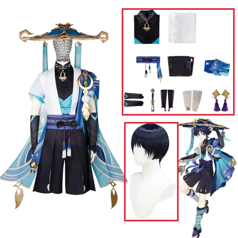 Genshin Impact Scaramouche Wanderer Cosplay kostým outfit outfit klobúk parochňa Dospelá Halloween Comic Cons kostýmy pre mužov Ženy Mn9