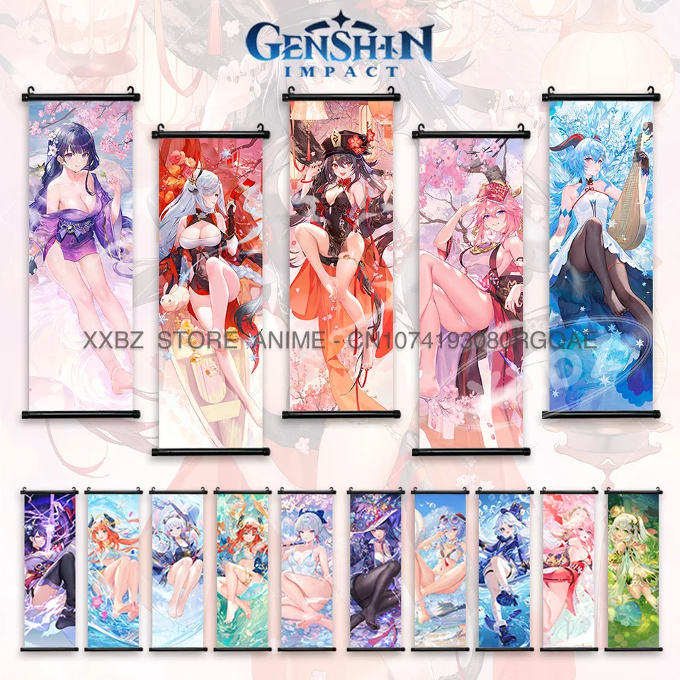 Genshin Impact Scrolls Picture Anime Girl Plagát Albedo Wall Art Canvas Hot Game Amber zavesenie maľba Barbara Domáca dekorácia