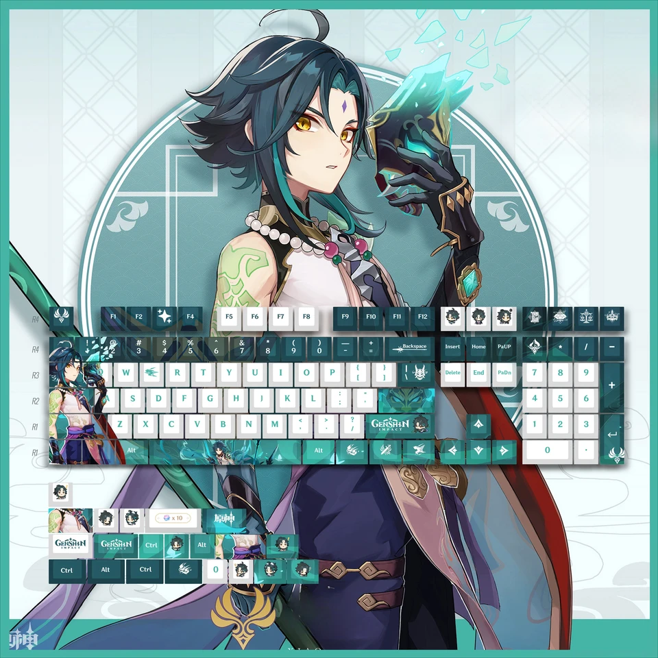 Genshin Impact Xiao klávesnica klávesnice PBT Hot Sublimation anime personalizovaná chery mechanická klávesnica