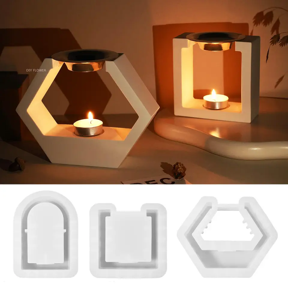 Geometrická aromaterapia rúra Silikónová pleseň Sadrového cementu Difúzor štvorcový hexagonálny oblúk držiak na sviečky vosk vosk voskova