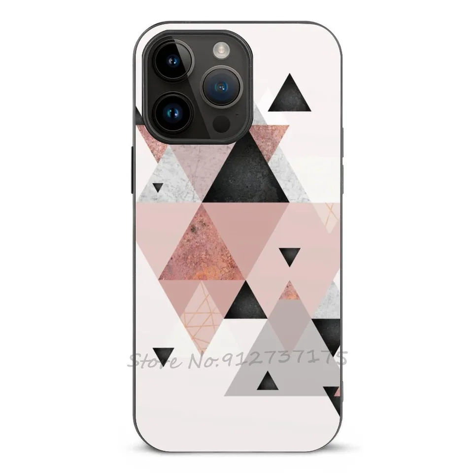 Geometrická kompilácia v ružovom zlate a červenavom ružovom prípade pre puzdro na bezdrôtové nabíjanie pre iPhone 16 15 14 13 12 11 Pro Max Mini Plus