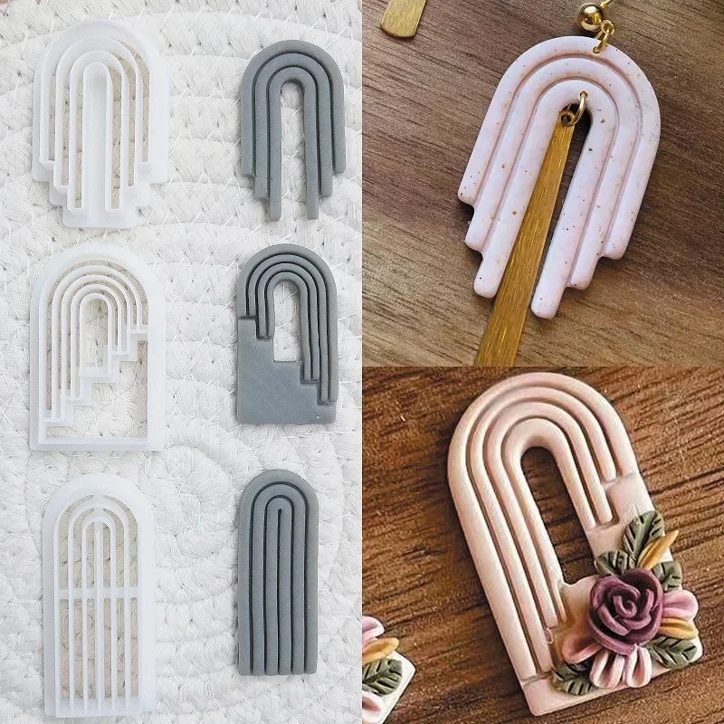 Geometrické polymérne náušnice Clay Cutters Cutters Arch Wave Wave v tvare dúhové strihové formy