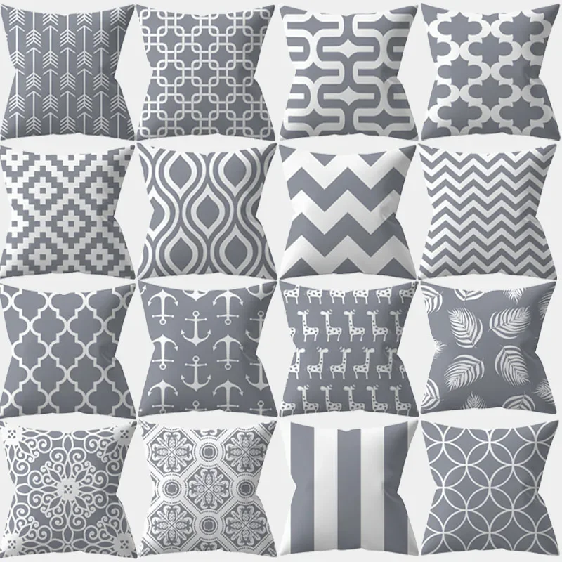 Geometrický vankúšový kryt 45x45 Polyester Grey vankúše pohovky pohovky Dekoratívne vankúše