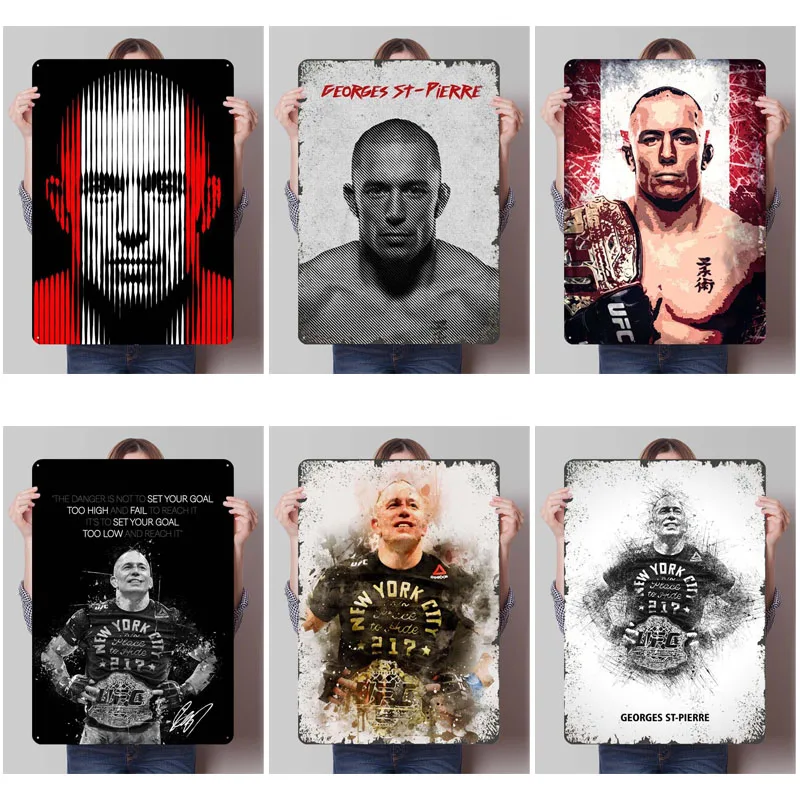 Georges St Pierre Boxing Športové kovové plagáty Vintage domáce dekorácie Vlastné kovové plechové značky pre nástenné umenie dekorácie retro izba