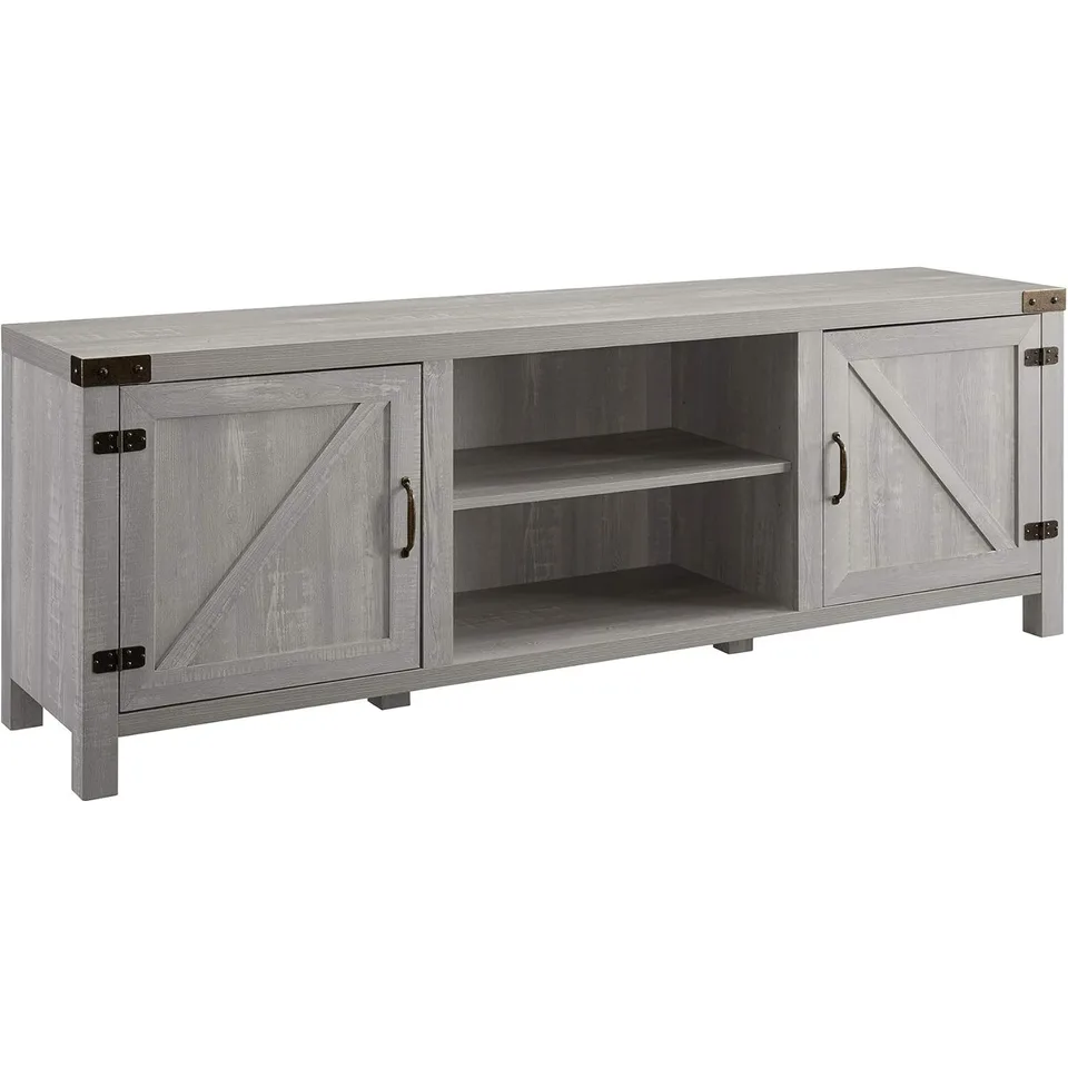 Georgetown Modern Farnhouse Double Barn Door TV stojan pre televízory až do 80 palcov 70 palcov Stone Grey