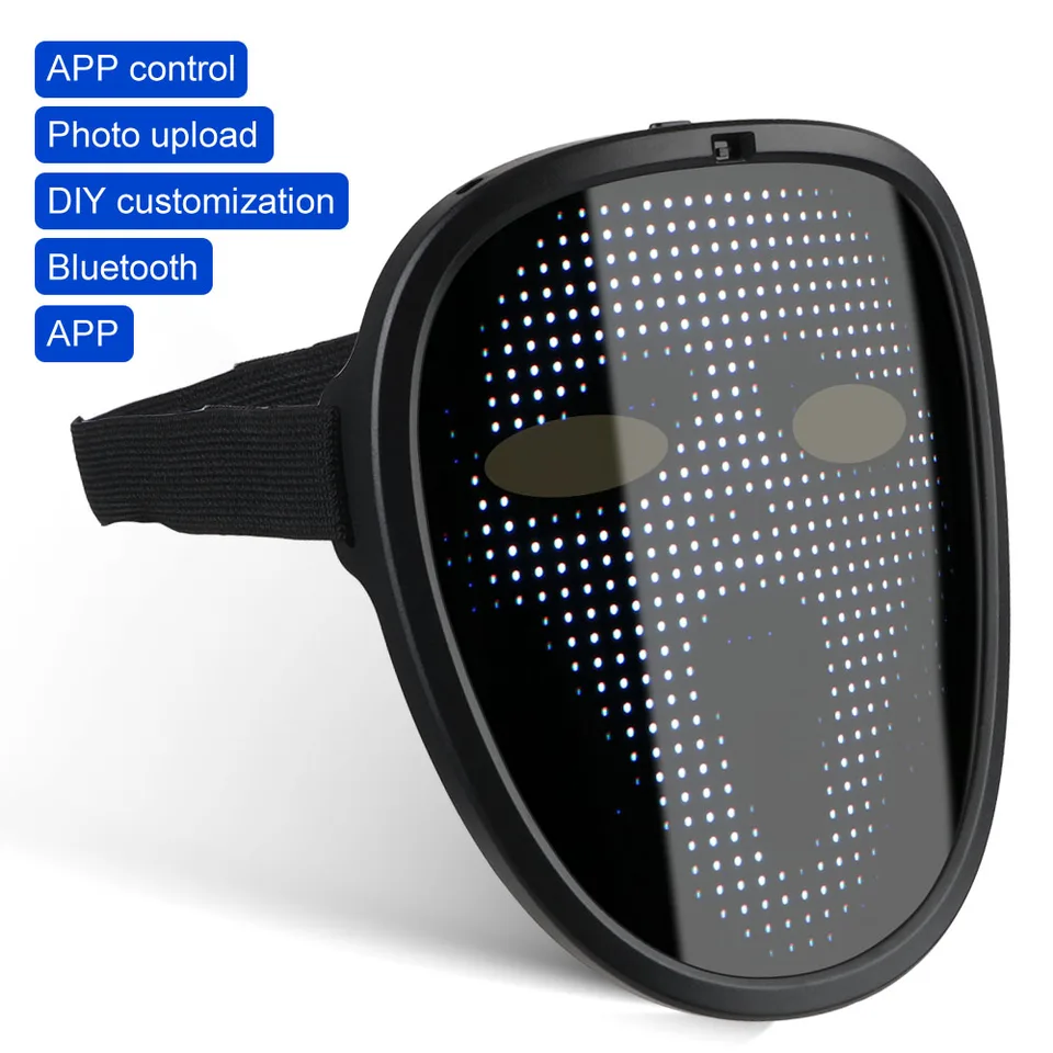 Gesta Aplikácia Luminous Mask Light Up Visor Deti LED Bluetooth Futuristická maska ​​pre Party Bar Festival Performance Electronic