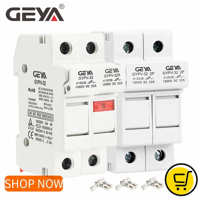 Geya GYPV-32 1P 2P Paralelný držiak poistky DC 10*38 mm vysoké napätie Solárne PV 1000V Základňa LINK BASE 10A 15A 20A 25A 30A