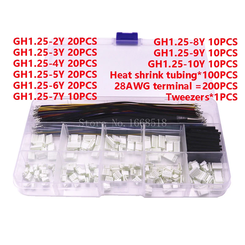 GH1.25 mm súprava konektorov konektora s predkripovaným káblovým drôtom 2/3/4/5/6/7 PIN PINSKÝCH
