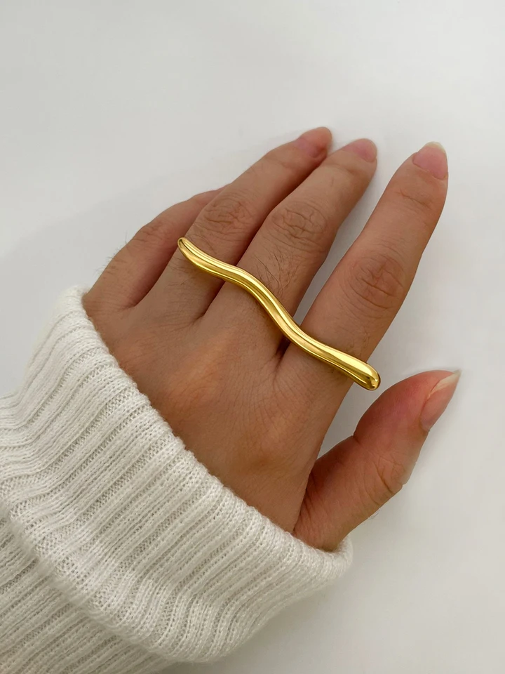 Ghidbk Waterproof Zlatené Zvlnené kovové linky Geometrické krúžky pre ženy Men Punk Minimalistická z nehrdzavejúcej ocele Unikátne šperky