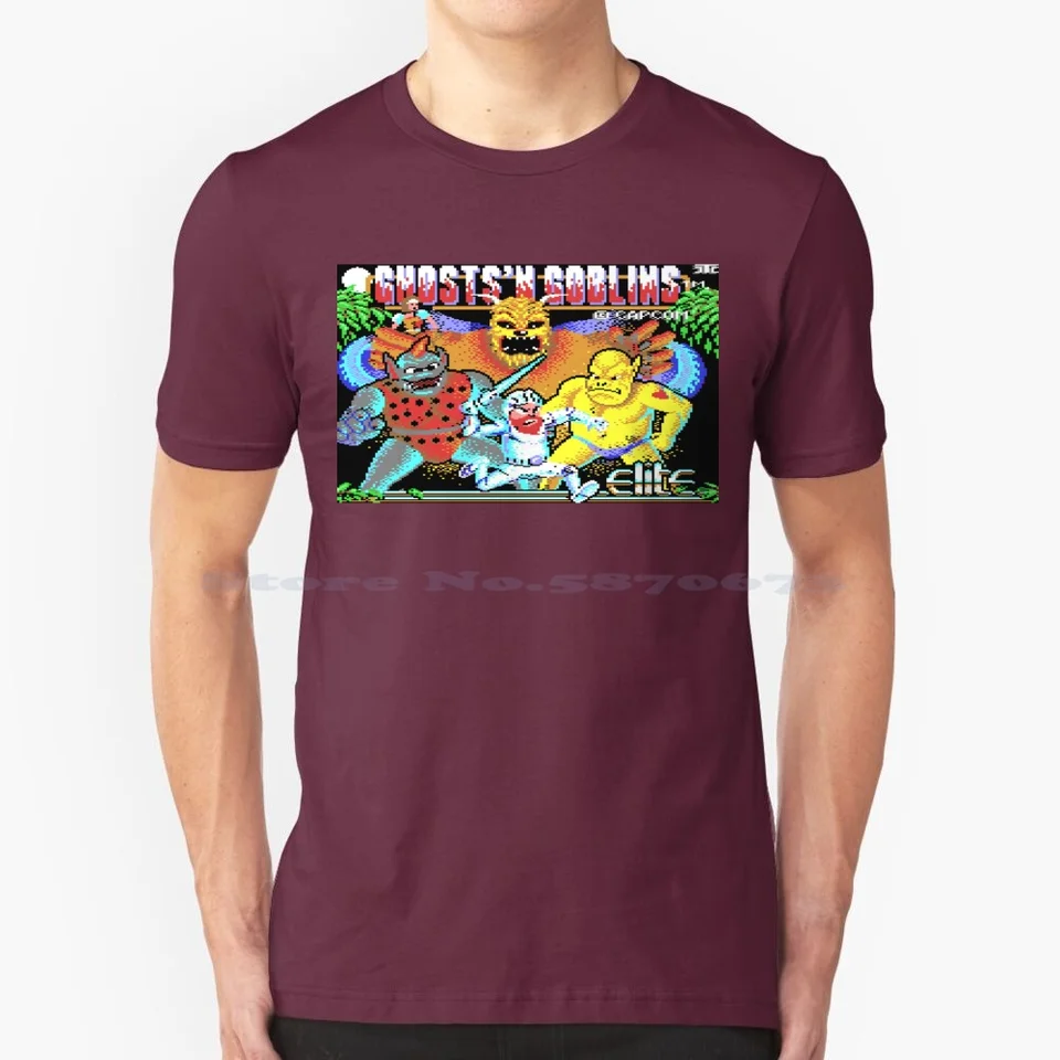 Ghosts 'n Goblins (C64 titulná obrazovka) T košeľa 100% Cotton Tee Ghosts N Goblins Commodore 64 Vic64 Pixel Retro Gaming