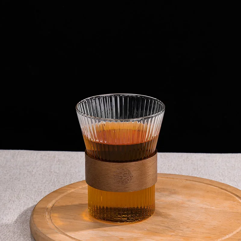 Gianxi 300 ml Domov a kuchyňa priehľadný sklenený šálka drevené kávové kávové drinkware whisky whisky soju sklenené šálky pitia ná riadom