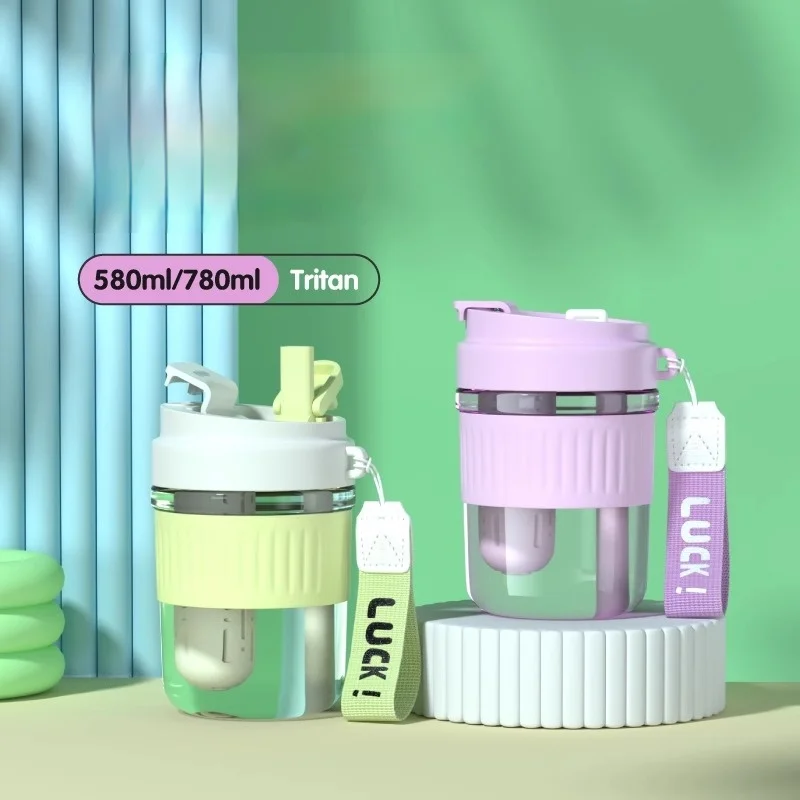 Gianxi letný nápoj limonáde šálka plastový šálka Tritan Coffee Cup Home Káza Káva šálka čaju s lanovými šálkami šálky slamy