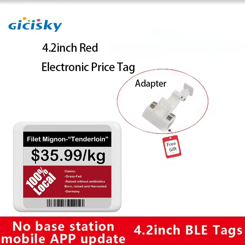 GICISKY 4,2 -palcový displej EINK s bezplatnou darčekovou elektronickou cenovou značkou EPAPER CENA Zobraziť kartu ESL Bluetooth Jednoduchá synchronizácia