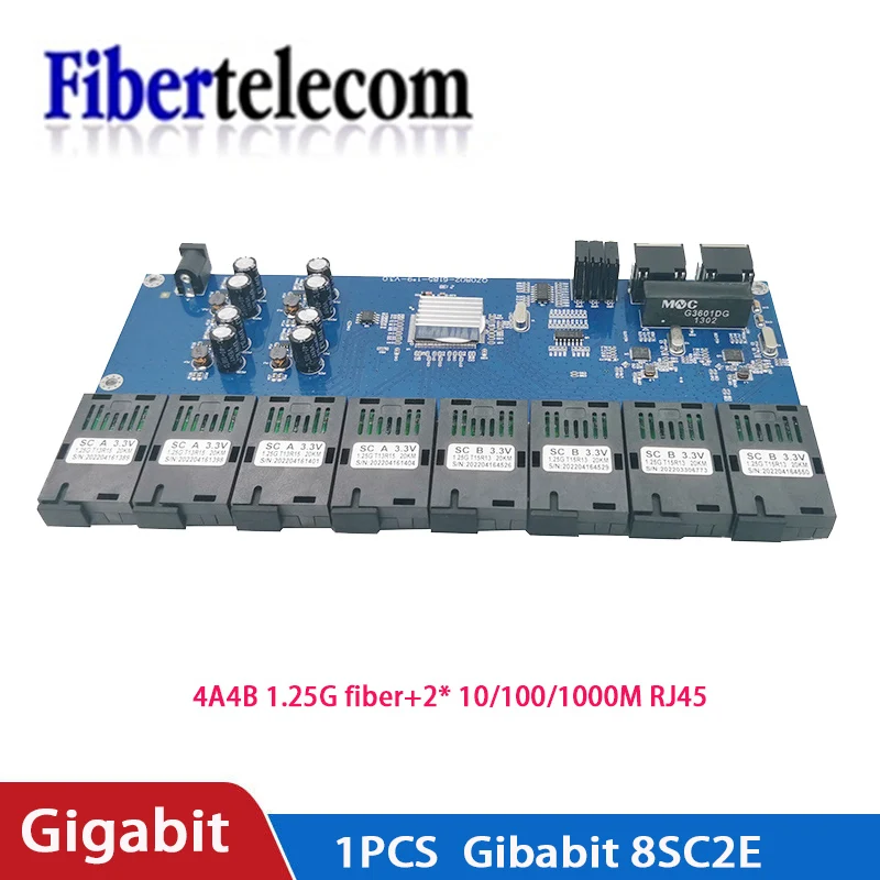 Gigabit Switch Ethernet 8F2E Fiber Optické médiá prevodník 8 portov 1,25G SC 2 RJ45 10/10/1000 m 8 SC PCBA Board