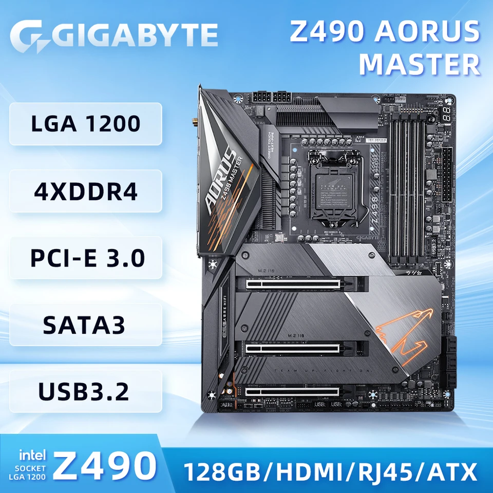 Gigabyte Z490 AORUS MASTER HORDING LGA1200 Podpora i7-10700F 11700F I5-11600K 10400F I3-10100 CPU DDR4 5000MHz HDMI M.2 ATX