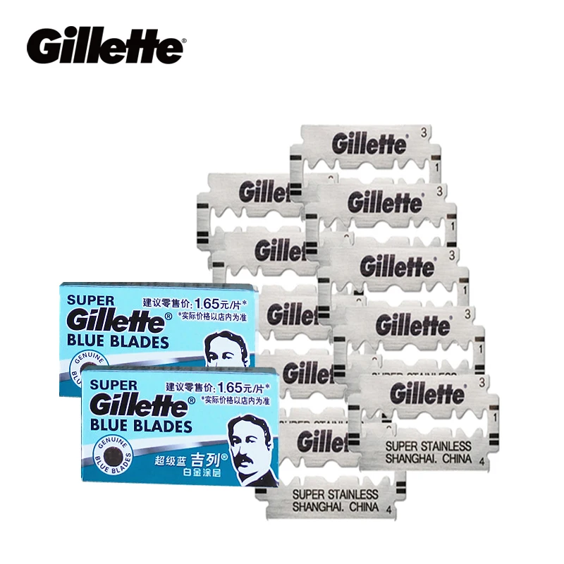 Gillette Super Blue brada Hrela holiaceho strojčeka Razor Blades pre mužov z nehrdzavejúcej ocele (5 čepeľ x 2 škatule)