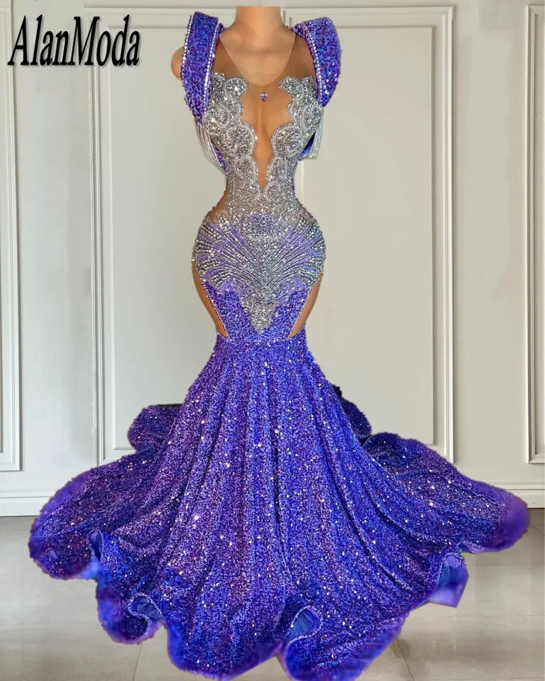 Gilter Light Purple Prom Dayses for Women 2025 Flitry Lilac Mermaid Party Gowns Crystal Long Vestidos de Gradución prispôsobený