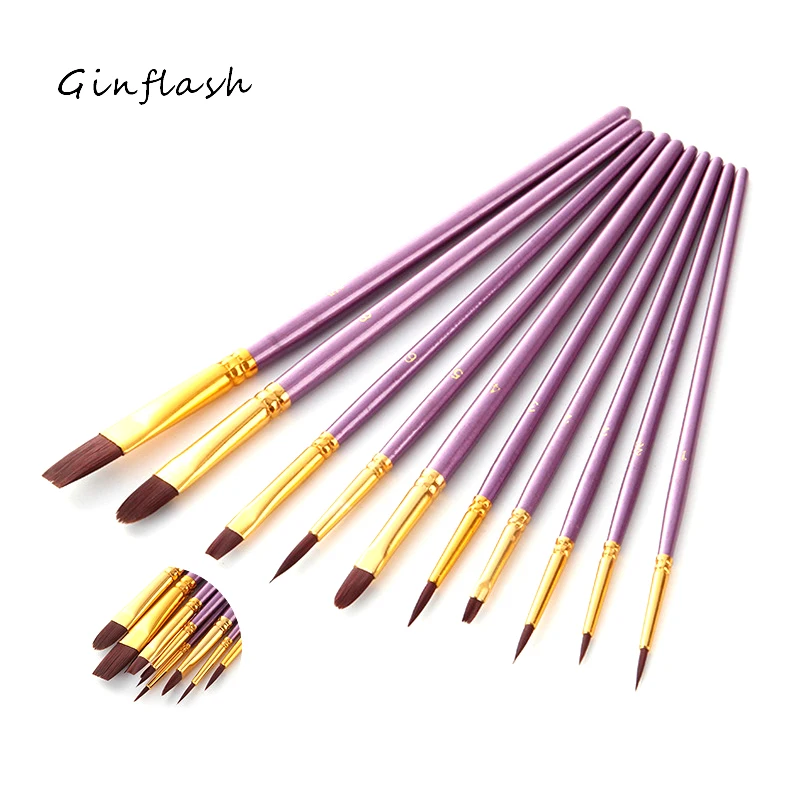 Ginflash 10ks/set Watercolor Gouache Paint Brushes