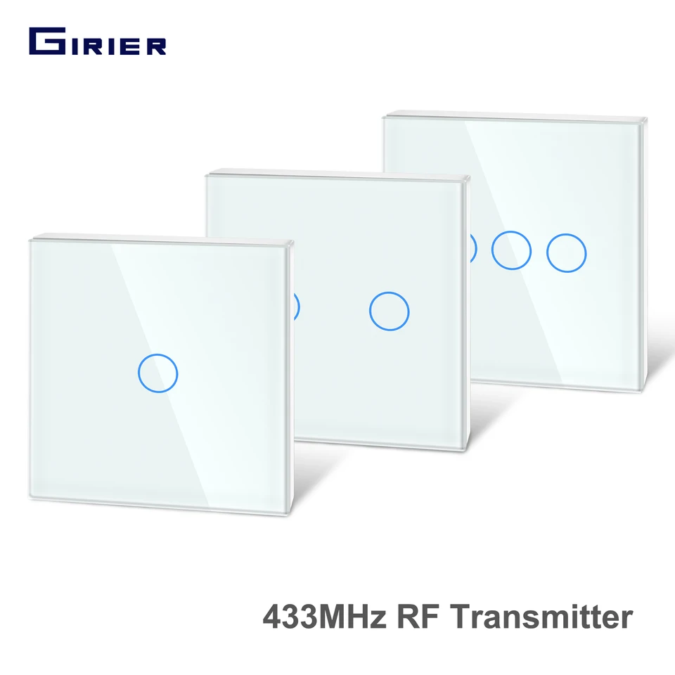 Girier 433MHz RF Touch Diaľkový ovládač Zemný sklenený sklenený panel bezdrôtový stena RF Venmitter 1/2/3 Gang funguje s prijímačom 433 MHz