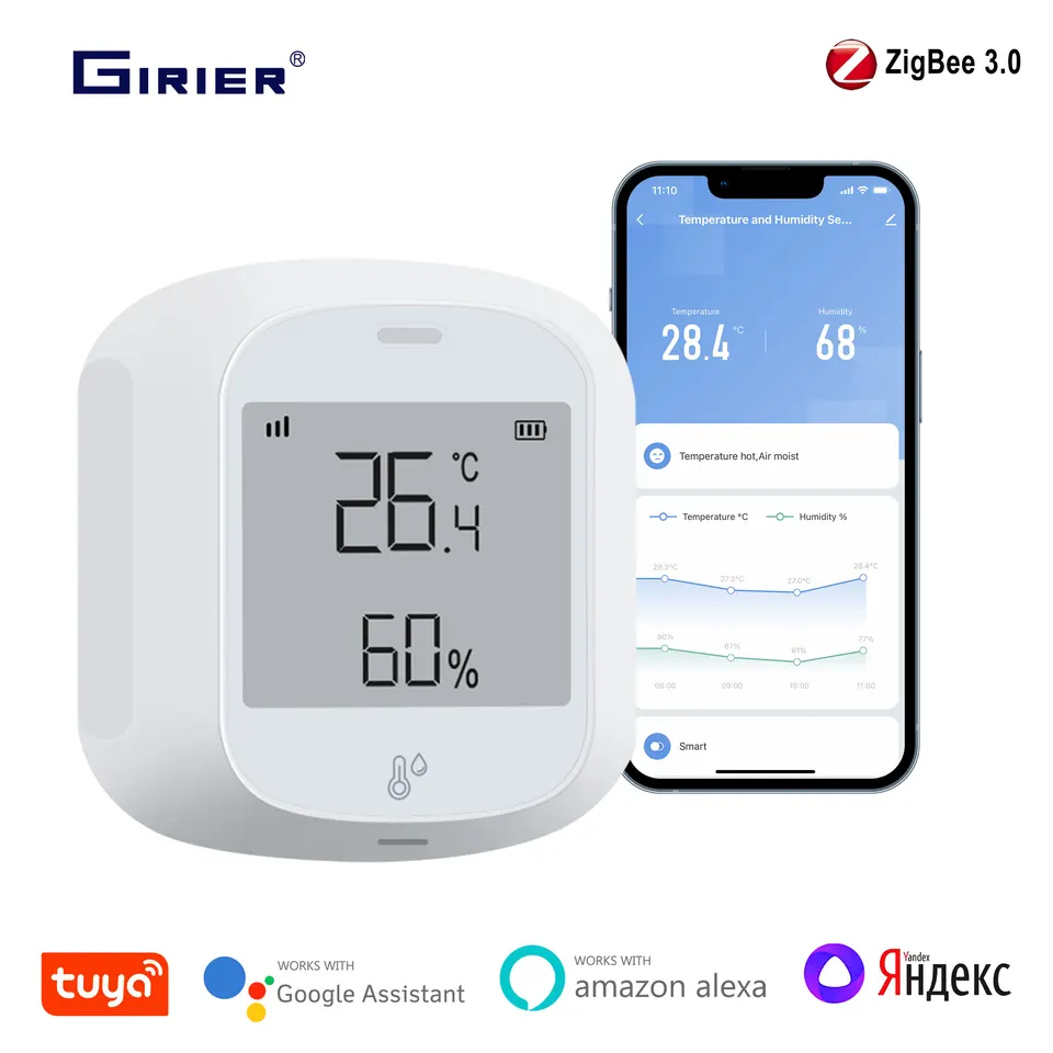 Girier Smart Tephrometer Hygrometer Zigbee Mini bezdrôtová teplotná vlhkosť snímača Vnútorné použitie funguje s potrebným uzlom aplikácie Tuya