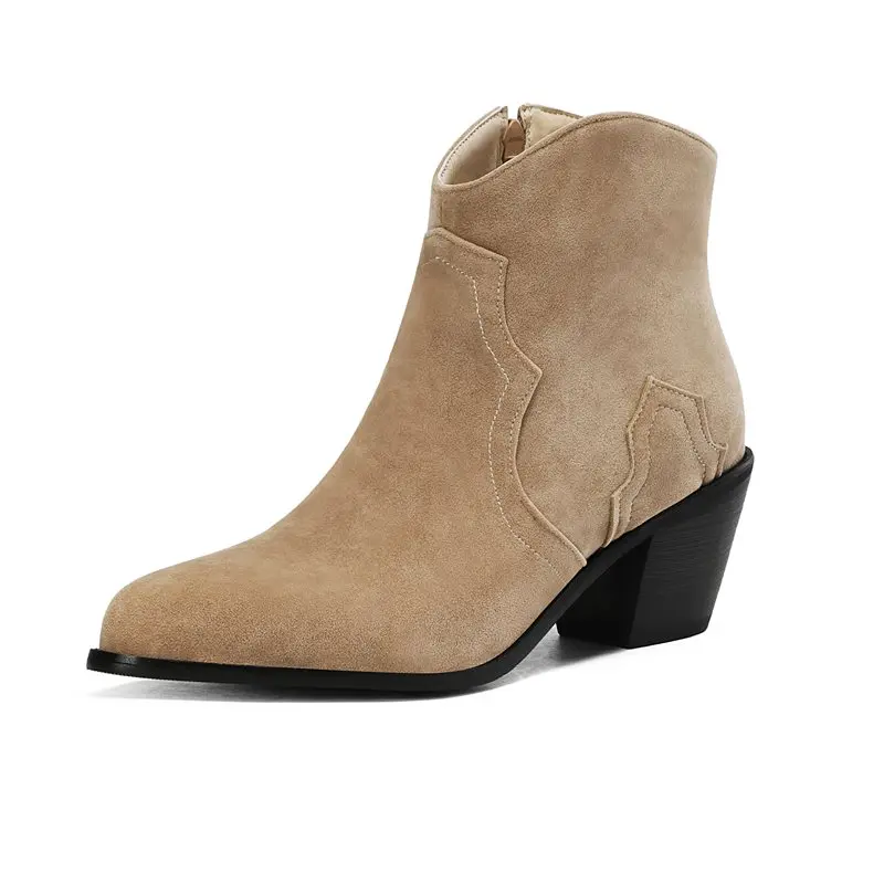 Girseaby Ženské členkové topánky Flock Suede Sueded Petgh Block Block päty 6 cm zips veľkej veľkosti 45 46 47 48 Denné západné topánky pre voľný čas Denné západné topánky