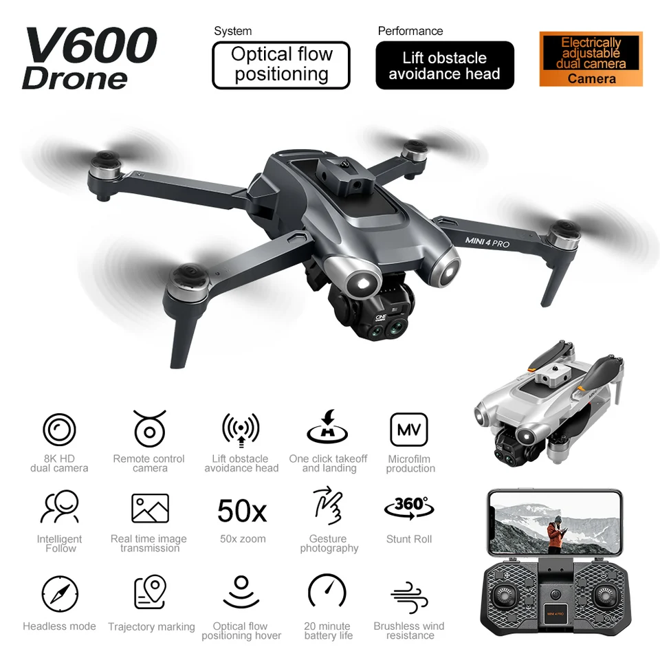 GISAEV V600 DRONE Professional HD Duálne kamery prekážky Optický prietok Dlhý batéria WiFi FPV GPS DRON RC QUADCOPTER Hračka