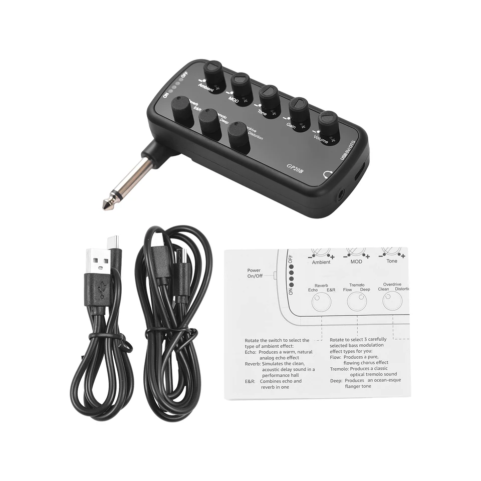 Gitarový zosilňovač prenosný prenosný slúchadlá Mini Amp zástrčka a hra pre elektrický gitarový hudobný nástroj OTG Interná nahrávka