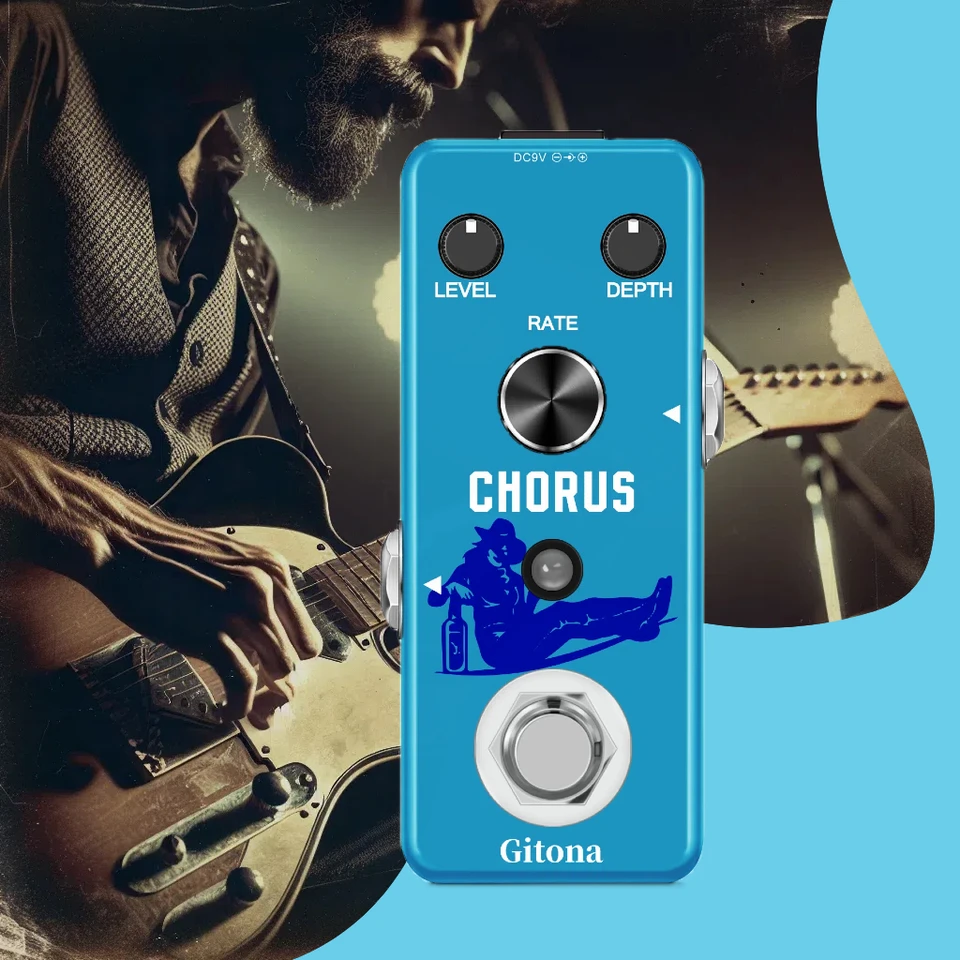Gitona Guitar Pedal Chorus Effect Analóg čistý súbor Chorus BBD Circuit Jazz Efektor pre elektrickú gitarovú basovú pedálovú dosku