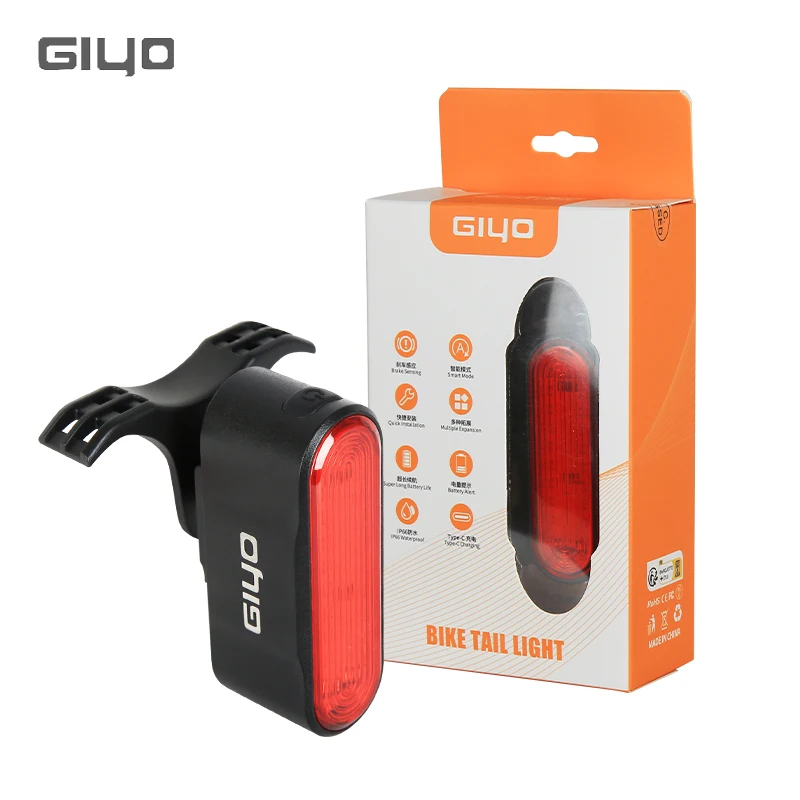 Giyo Road Bike Intelligent zadného svetla typu C Nabíjanie MTB Night Cycling Snímanie brzdenia Zadný zadok 800 mAh Bicykel Smart Flash Lamp