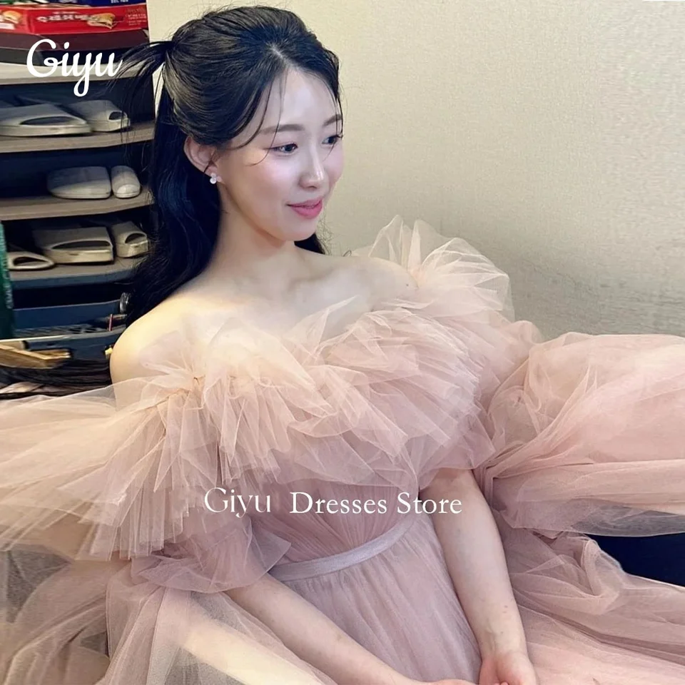 Giyu Off Rameno Prispôsobené pamiatkové večere Šaty Kórea Elegantné ružové svadobné ženy formálne šaty podujatia plesové šaty