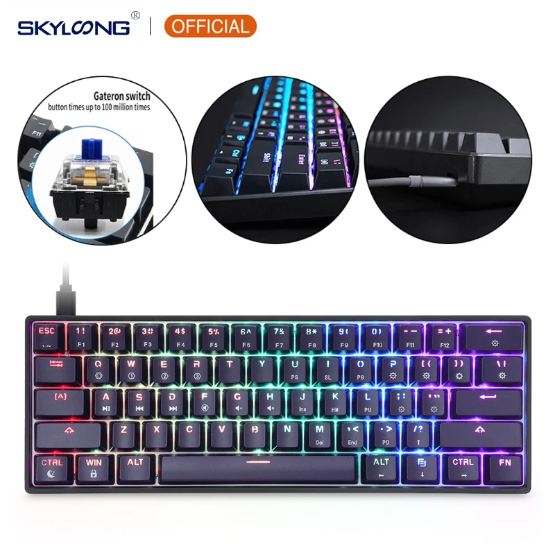 GK61 SK61 61 Kláves Mechanická klávesnica USB káblová LED podsudok osi hazard
