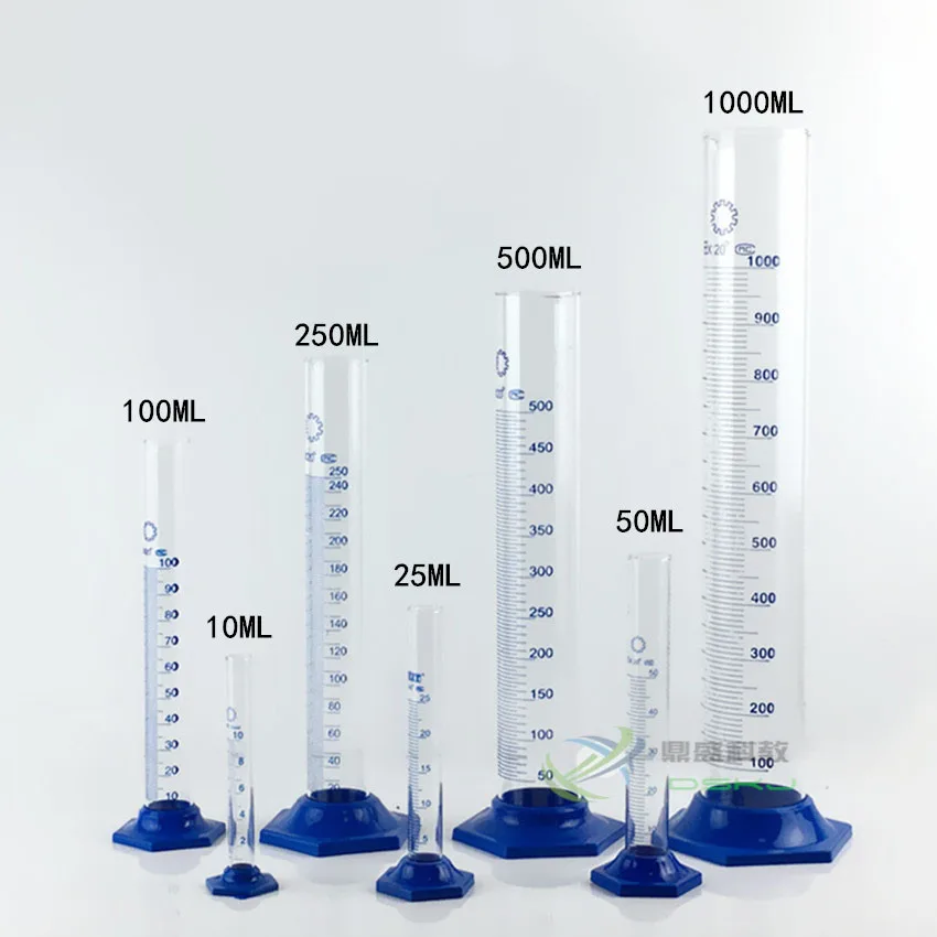 Glasový merací valec s mierkou 10/5/50/100/250/500/1 000 ml plastovej základne pre chemický experiment
