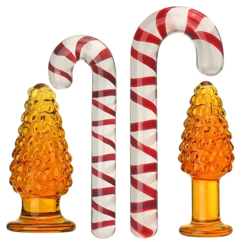 Glass Anal Butt zástrčka vianočný darček G-Spot análny masturbuje číry elegantný cukrík dildo vianočné dekorácie zadok erotické hračky
