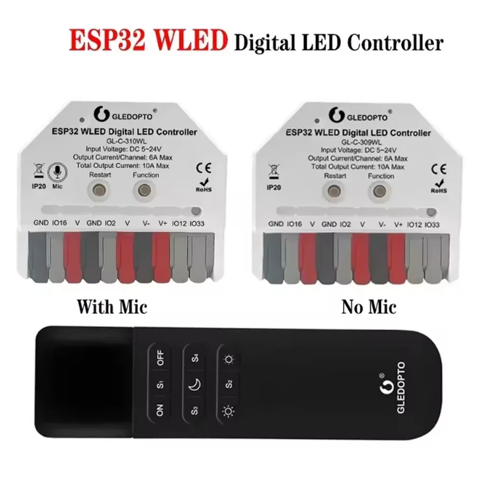 GledOpto ESP32 Mini WLED LED radiča Dynamické režimy Hudobné režimy používajú pre WS2811 WS2812 SK6812 TM1814 WS2813 WS2815 LED pásové svetlo Svetlo