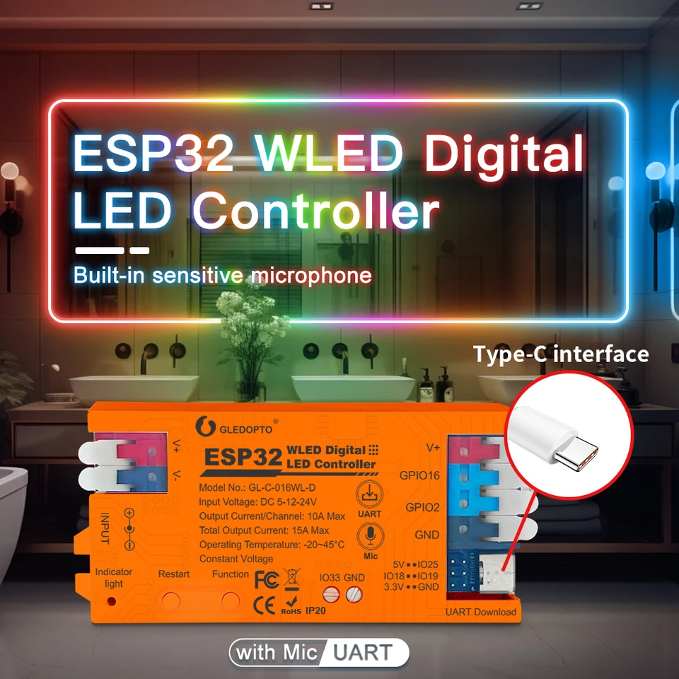 Gledopto ESP32 WLED LED radič DIY DIY DIY DYNAMIC DIY DIGITÁLNE DIGITÁLNE WS2811 WS2812 SK6812 TM1814 WS2813 WS2815 SLITGLE LIGHT