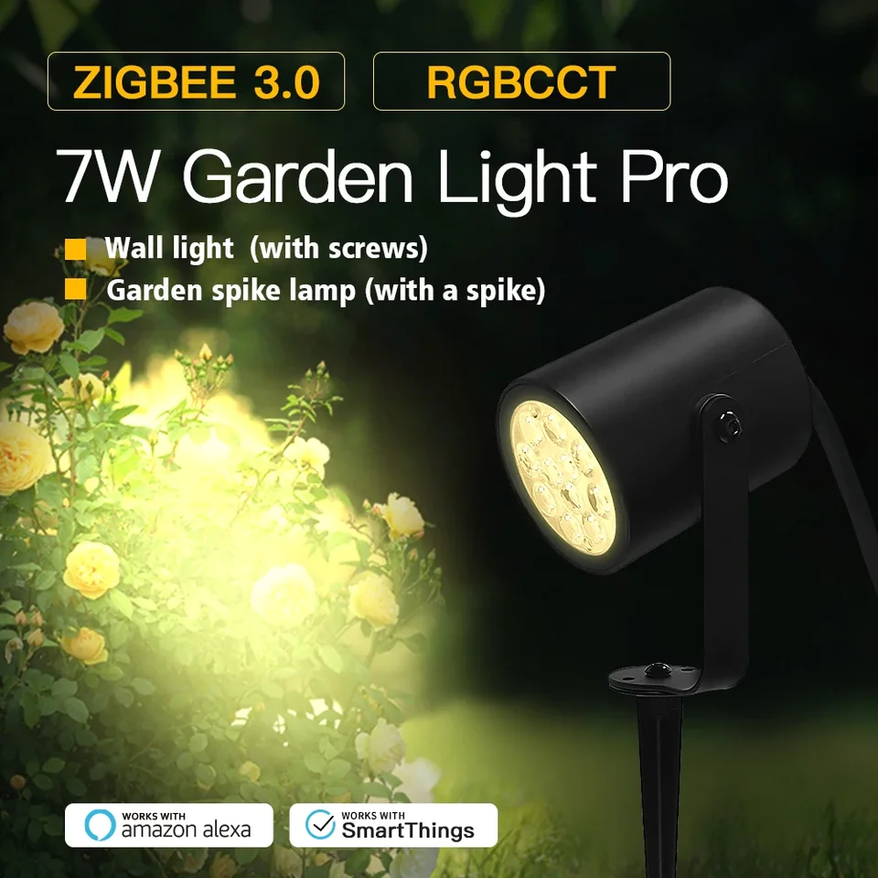 Gledopto Zigbee 3.0 inteligentná nová záhradná lampa 7W LED stena Svetlo Knuckle Mount Mount pre trávnikovú party Lawn Courtyard Lawn.
